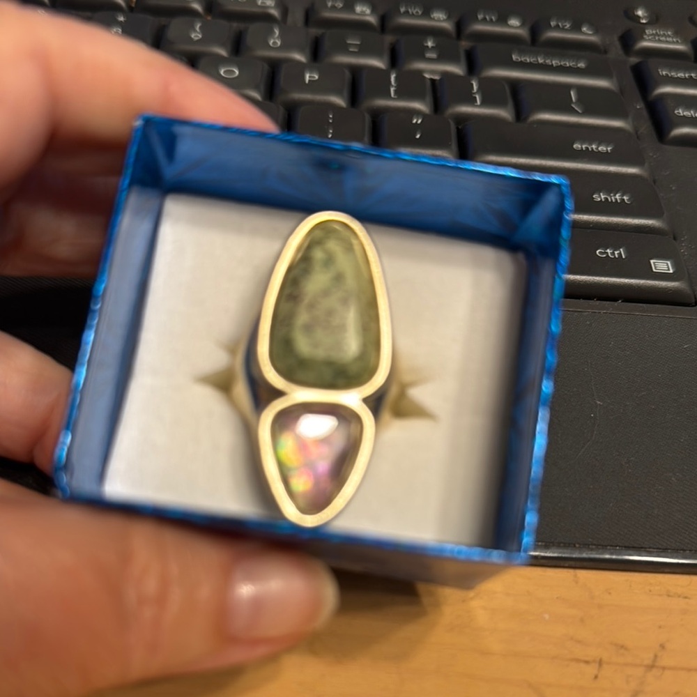 Kendra Scott Gold Ring with Green and Iridescent Stones